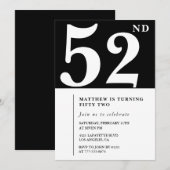 Invitation d'anniversaire 52 ans noir Élégant Chic (Devant / Derrière)