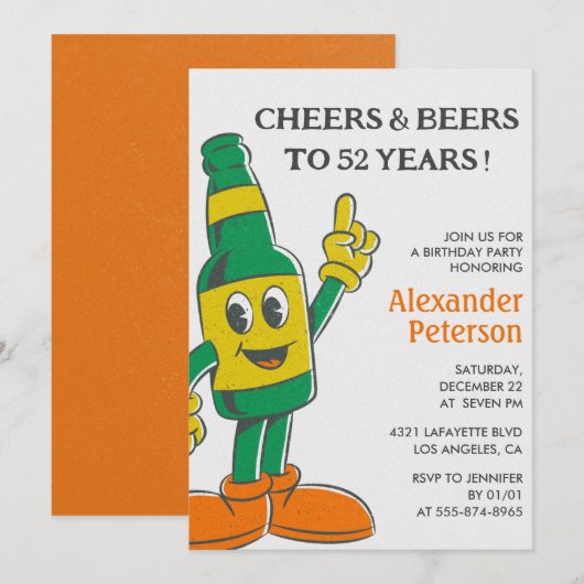 Invitation d'anniversaire 52 ans pour hommes Beer (Devant / Derrière)