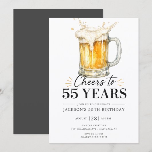Invitation d'anniversaire 55 ans Cheers (Devant / Derrière)