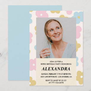Invitation d'anniversaire 55 ans Fleurs rétro Groo