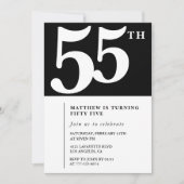 Invitation d'anniversaire 55 ans noir Élégant Chic (Devant)