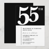 Invitation d'anniversaire 55 ans noir Élégant Chic (Devant / Derrière)