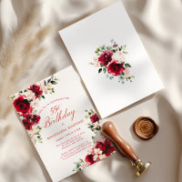 Invitation d'anniversaire 55 ans Rose rouge Pivoin