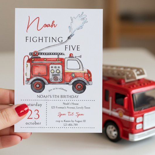 Invitation d'anniversaire 5 ans Camion de pompiers