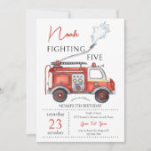 Invitation d'anniversaire 5 ans Camion de pompiers (Devant)