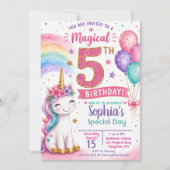Invitation d'anniversaire 5 ans de la fille licorn (Devant)