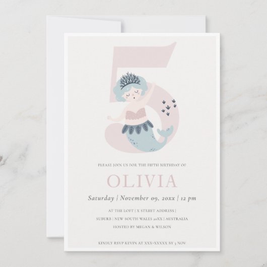 Invitation d'anniversaire 5 ans de petite sirène r (Devant)