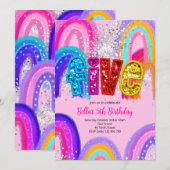 Invitation d'anniversaire 5 ans fille Arc-en-Ciel (Devant / Derrière)