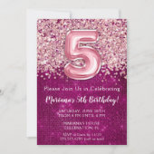 Invitation d'anniversaire 5 ans fille rose magenta (Devant)