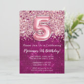 Invitation d'anniversaire 5 ans fille rose magenta (Debout devant)