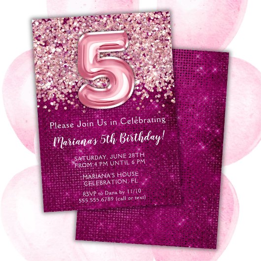 Invitation d'anniversaire 5 ans fille rose magenta