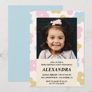 Invitation d'anniversaire 5 ans Fleurs Groovy Rétr