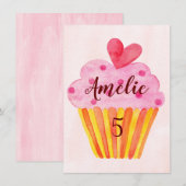 Invitation d'anniversaire 5 ans - gâteaux en aquar (Devant / Derrière)