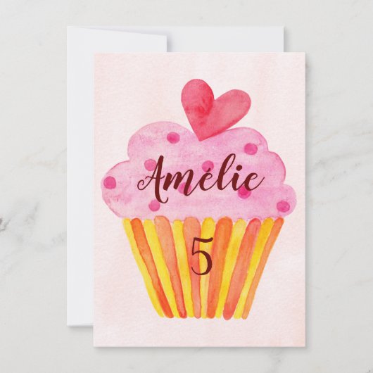 Invitation d'anniversaire 5 ans - gâteaux en aquar (Devant)