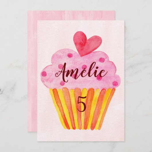 Invitation d'anniversaire 5 ans - gâteaux fille aq (Devant / Derrière)