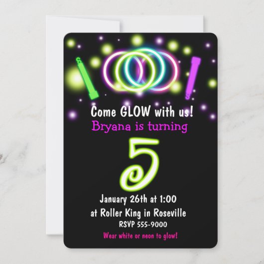 Invitation d'anniversaire 5 ans GLOW Lights (Devant)