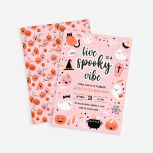 Invitation d'anniversaire 5 ans Halloween rose et