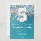 Invitation d'anniversaire 5 ans Paillettes Argent (Devant)