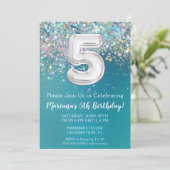 Invitation d'anniversaire 5 ans Paillettes Argent (Debout devant)