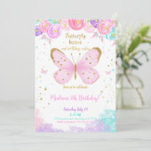 Invitation d'anniversaire 5 ans papillon aquarelle (Debout devant)