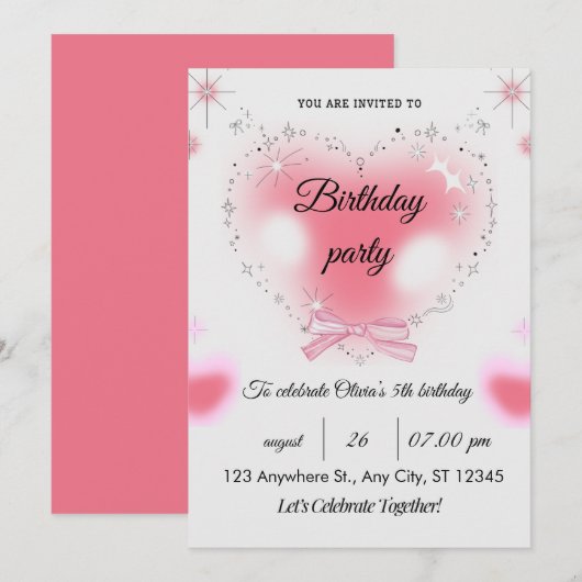 Invitation d'anniversaire 5 ans Sparkle & Fun (Devant / Derrière)