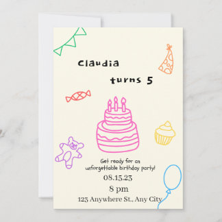 Invitation d'anniversaire 5 ans Sparkle & Fun