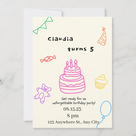 Invitation d'anniversaire 5 ans Sparkle & Fun (Devant)