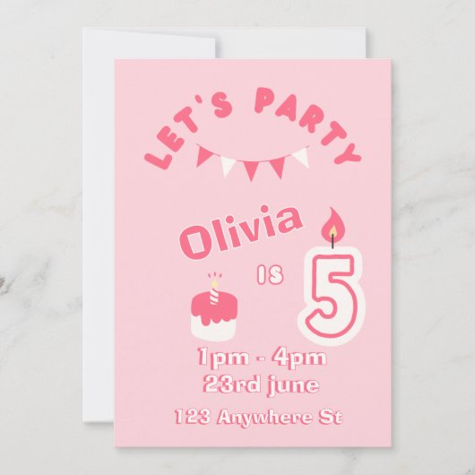 Invitation d'anniversaire 5 ans Sparkle & Fun (Devant)