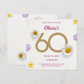 Invitation d'anniversaire 60 ans à fleurs dorées (Devant / Derrière)