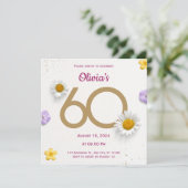 Invitation d'anniversaire 60 ans à fleurs dorées (Debout devant)
