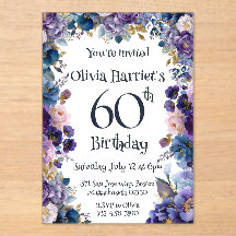 Invitation d'anniversaire 60 ans à fleurs violette