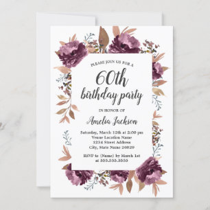 Invitation d'anniversaire 60 ans aquarelle Bloom P