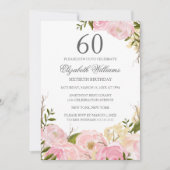 Invitation d'anniversaire 60 ans aquarelle rose bl (Devant)