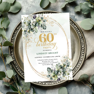 Invitation d'anniversaire 60 ans aquarelle verte e