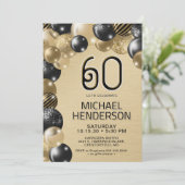 Invitation d'anniversaire 60 ans avec ballons doré (Debout devant)