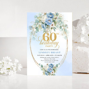 Invitation d'anniversaire 60 ans Bleu Rustique et