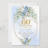 Invitation d'anniversaire 60 ans Bleu Rustique et (Devant)