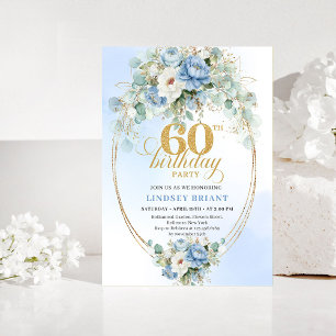 Invitation d'anniversaire 60 ans Boho Dusty Blue F