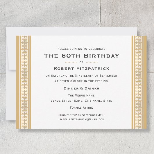 Invitation d'anniversaire 60 ans Classique Clé Gre