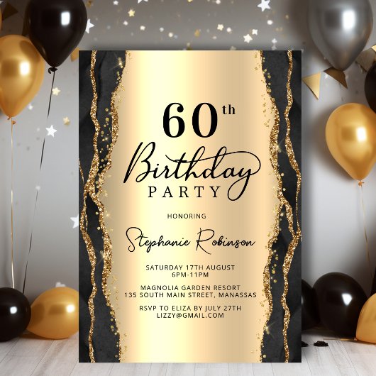 Invitation d'anniversaire 60 ans en Agate Noire et