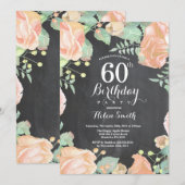 Invitation d'anniversaire 60 ans Fleur de Pêche Bo (Devant / Derrière)