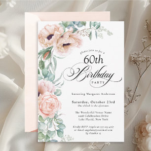 Invitation d'anniversaire 60 ans Floral Aquarelle