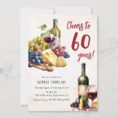 Invitation d'anniversaire 60 ans Fromage Et Vin Ad (Devant)