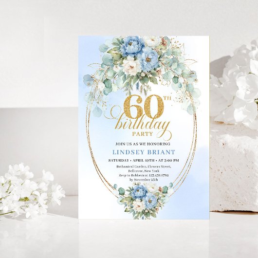 Invitation d'anniversaire 60 ans Light Blue Eucaly