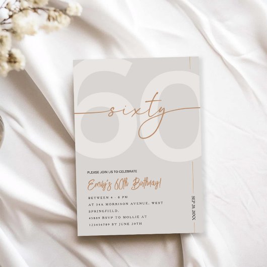 Invitation d'anniversaire 60 ans Moderne Beige & O