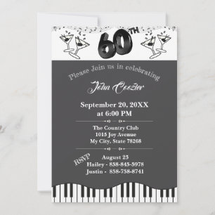 Invitation d'anniversaire 60 ans Noir & Blanc avec