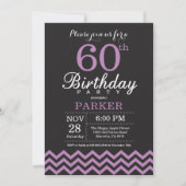 Invitation d'anniversaire 60 ans noir et violet (Devant)