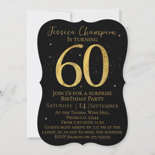 Invitation d'anniversaire 60 ans Noir & Or (Devant)