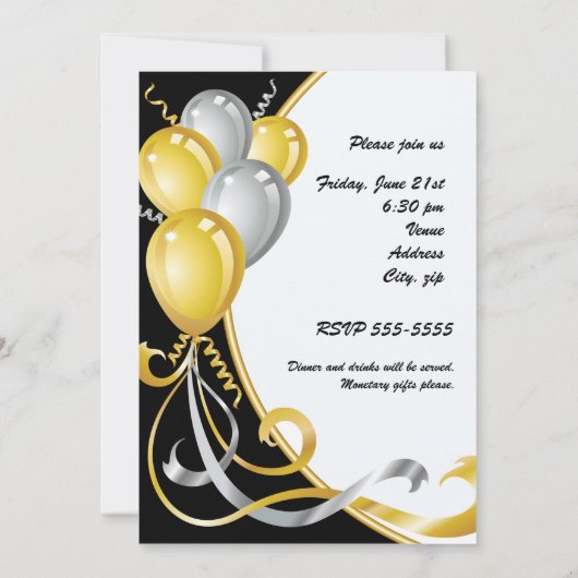 Invitation d'anniversaire 60 ans or et argent (Dos)