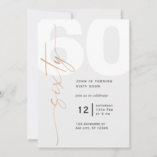 Invitation d'anniversaire 60 ans Or Neutre (Devant)